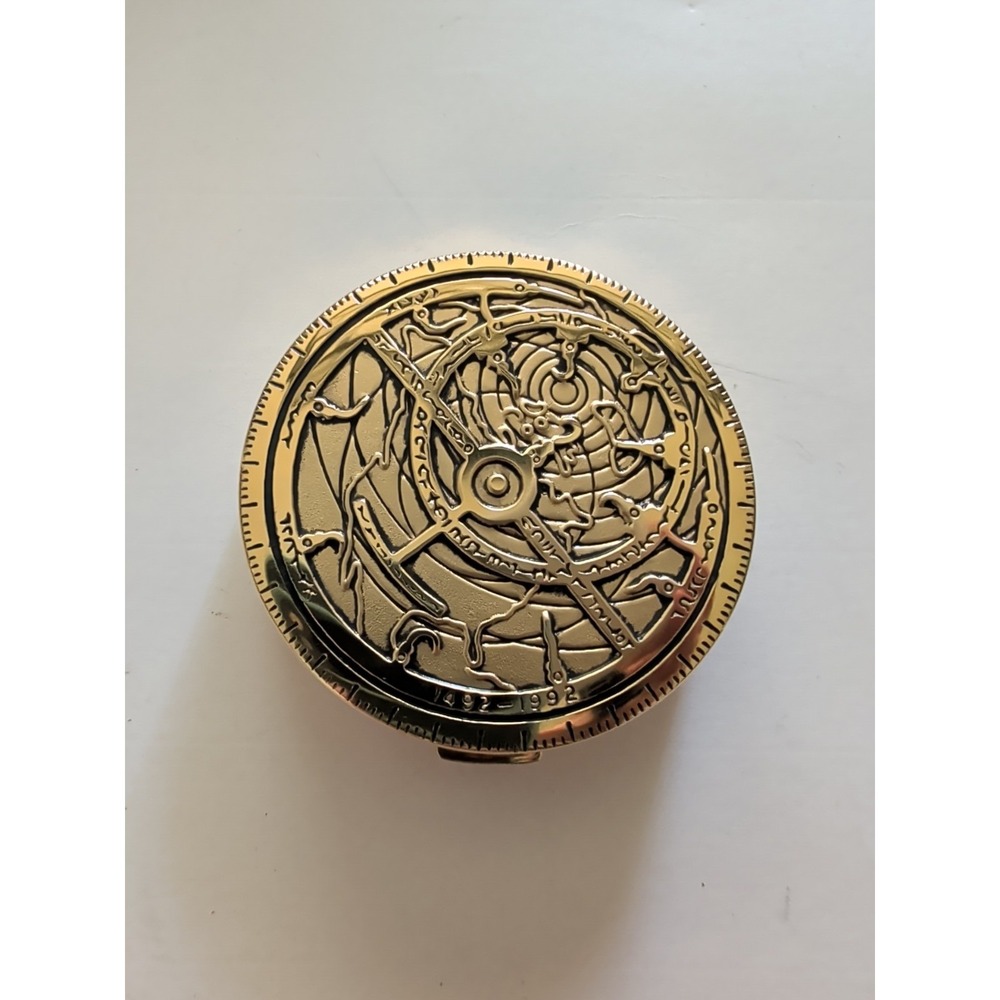 Vintage Estee Lauder Pressed Powder Compact Columbus Day Discovery 1992 Map Gold